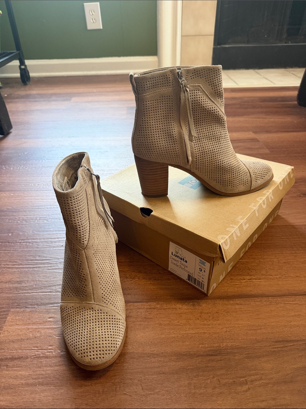 Toms Beige Perforated Suede Ankle Boots